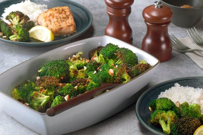 Air Fryed Broccoli served with Chicken and Rice