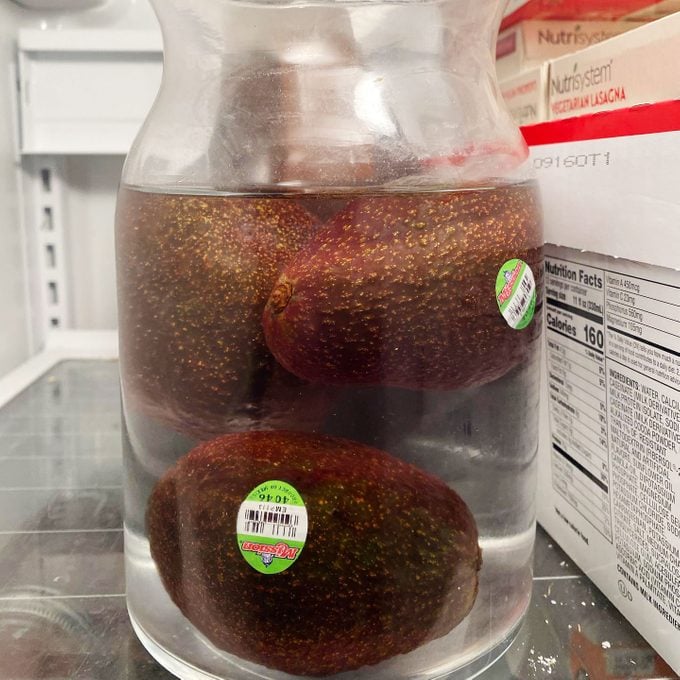 Avocados In Water in the fridge to keep the avocado from turning brown