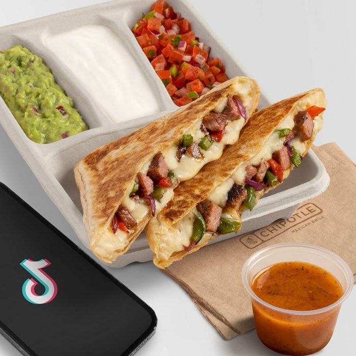 fans will be able to get their favorite Chipotle Quesadillas with Monterey Jack cheese, their protein of choice, and fresh fajita veggies via the Chipotle app and Chipotle.com Courtesy Chipotle