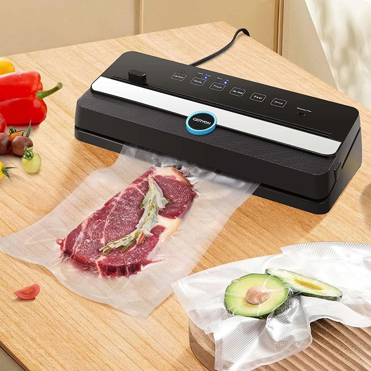 GERYON Vacuum Sealer Machine, Food Vacuum Sealer with Powerful Suction |  Slim Design | Easy to Use | Led Indicator Lights for Sous Vide, Meal Prep