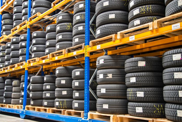 High rack in a tire warehouse