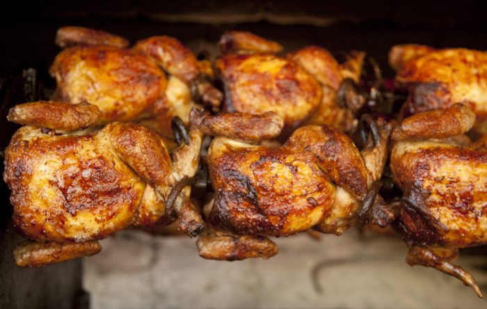 Chickens Roasting on Rotisserie, Food, Grilling, Cooking, Poultry