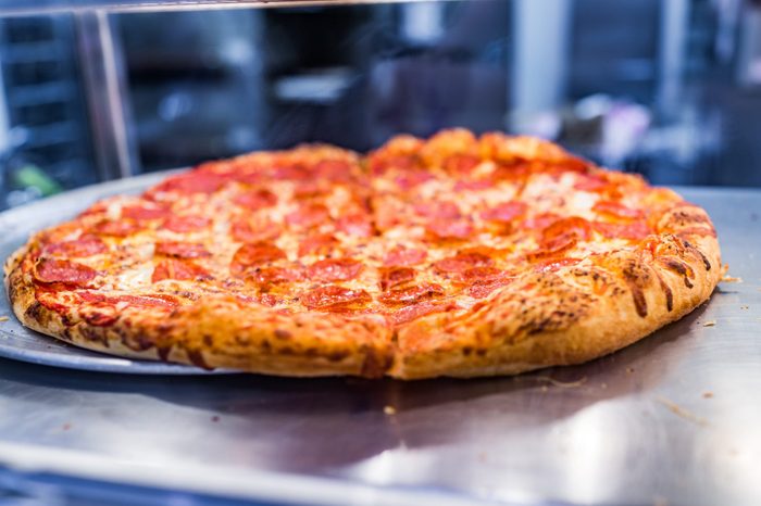 Pepperoni pizza macro closeup