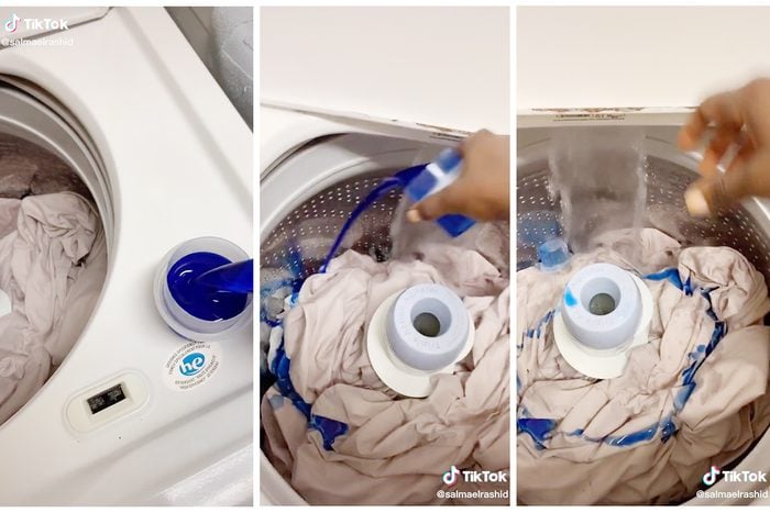 Collage Of Tiktok Showing A Laundry Hack
