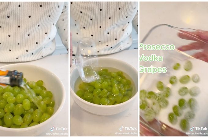 Collage Of Tiktok Showing How To Make Prosecco Grapes