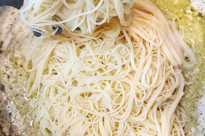 Lemon Capellini Pasta In Skillet