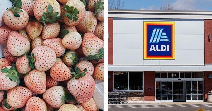 White Strawberry package side by side with an aldi storefront