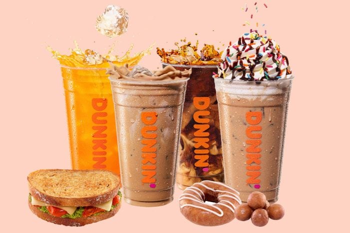 Dunkin' Early Summer menu items on a pink background