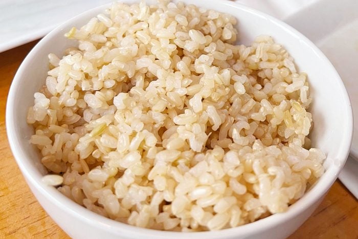 A plate of a smart carb swap for diabetics with brown rice replacements