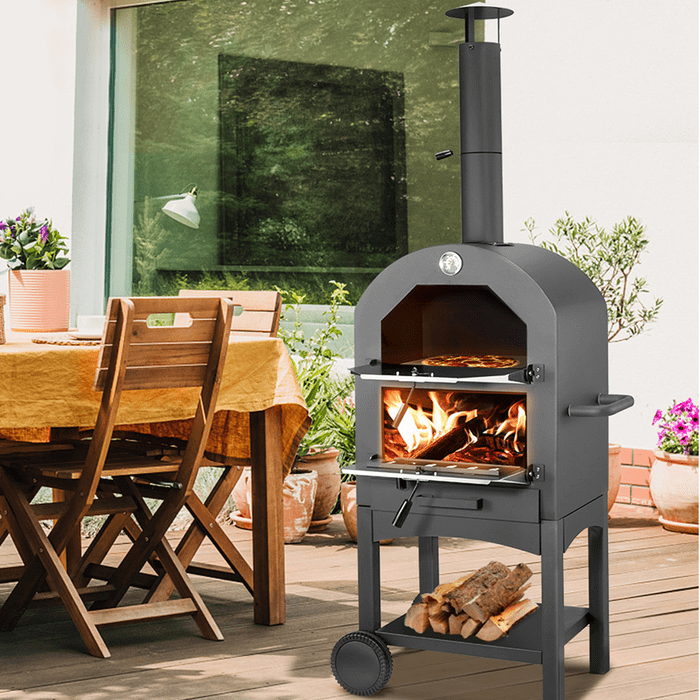Steel Freestanding Wood Fired Pizza Oven In Black