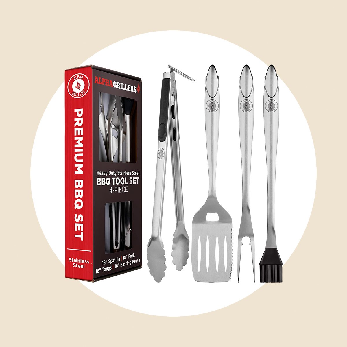 4-Piece Stainless Steel Grill Tool Set in Brushed Stainless Steel by Quince