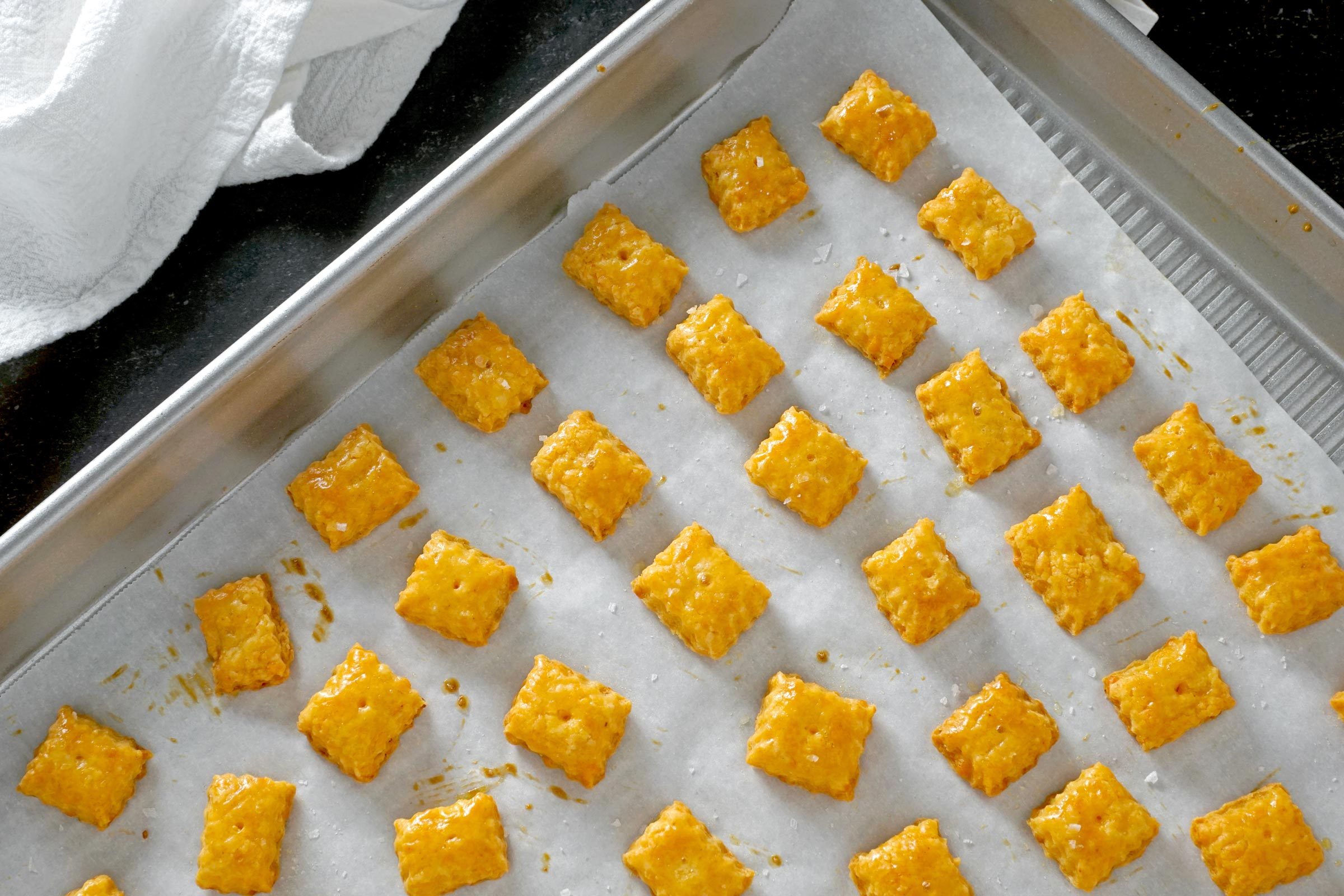 Baking Sheet with Homemade Cheez Its