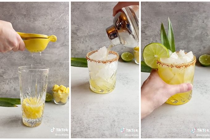 Collage Of Tiktok Showing How To Make A Pineapple Margarita