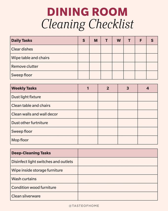 dining room cleaning checklist