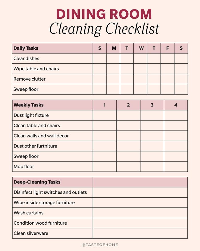 dining room cleaning checklist