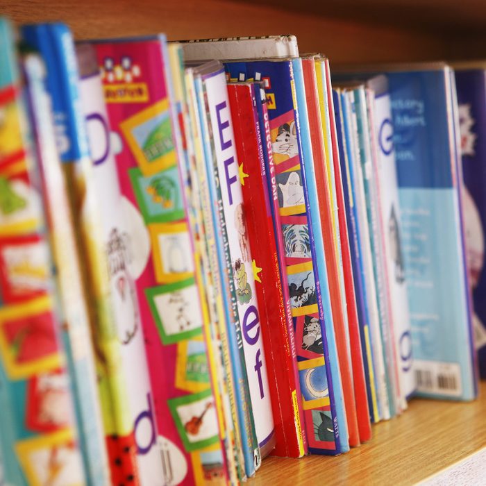 childrens reading books on bookshelf