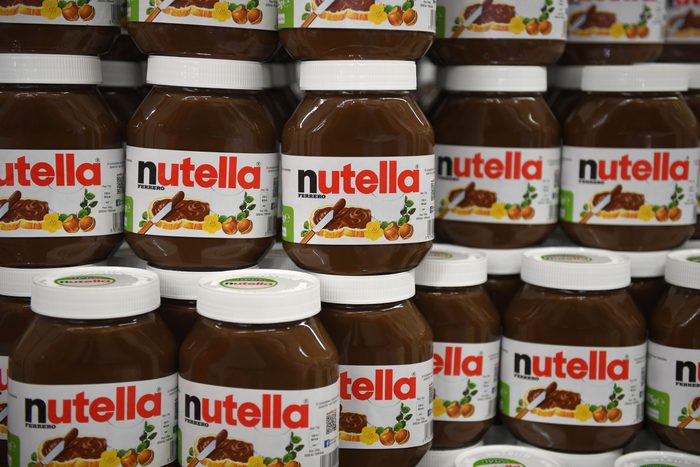 stacks of nutella in a grocery store