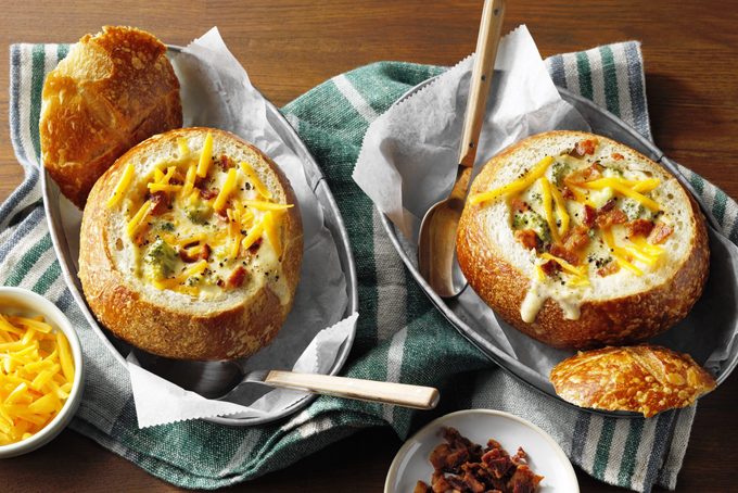 Cheesy Broccoli Soup In A Bread Bowl