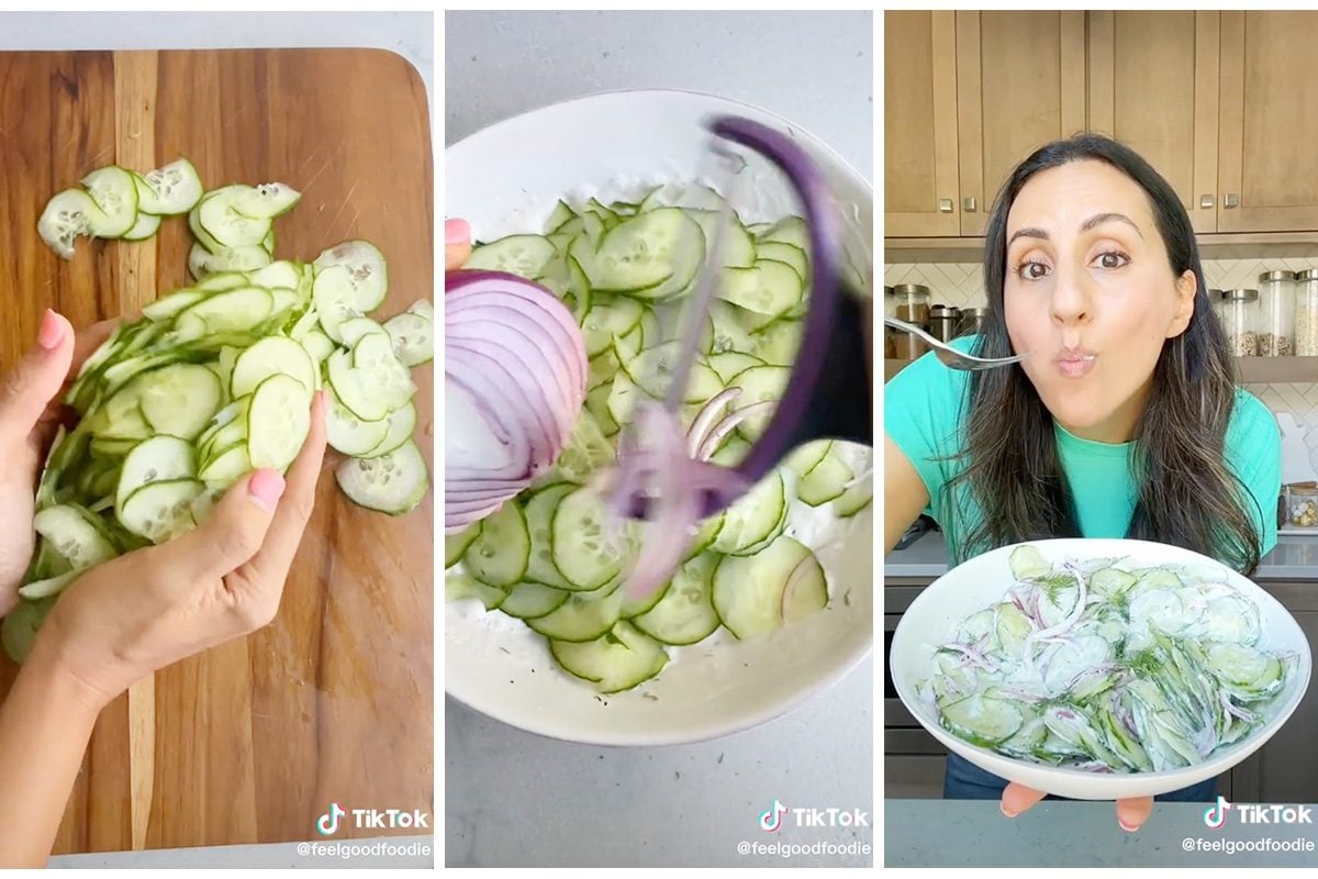 Collage Of Yumna Juwad Showing How To Make Quick Cucumber Salad