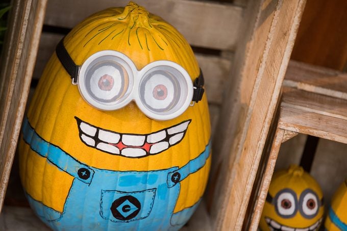 Pumpkins painted in the likeness of the Minions