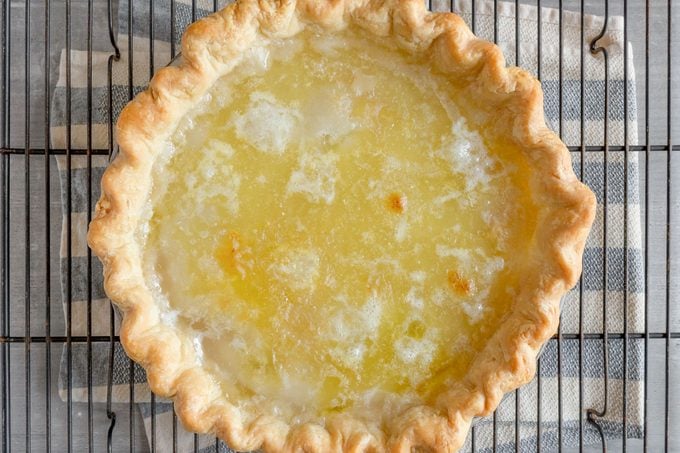 baked water pie fresh out of the oven on a cooling rack