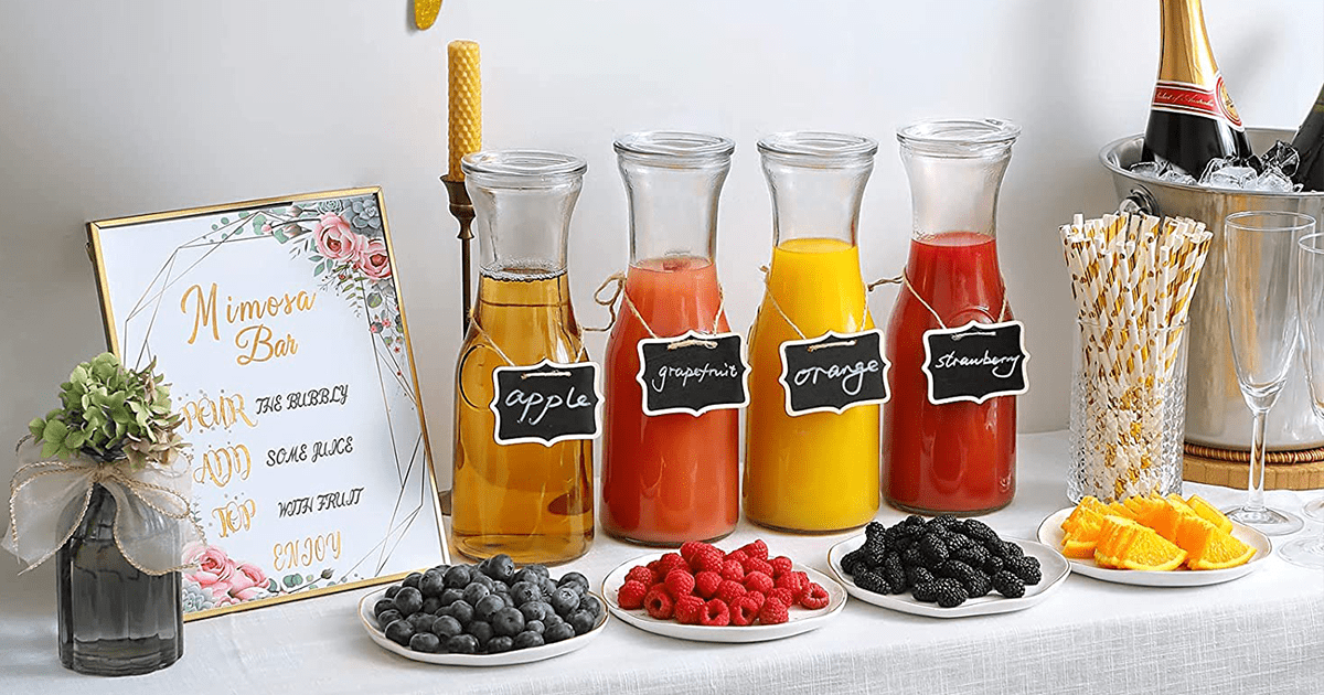 Glass Carafe Pitchers with Wood Lids for Fridge, Water Pitcher Juice Container for Mimosa Bar, Beverage, Brunch, Water, Juice, Milk, Lemonade, Adult