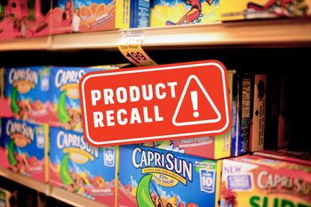 capri sun in a grocery store with a product recall badge overlay