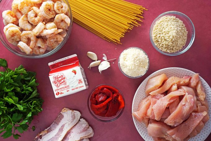 ingredients for shrimp carbonara pasta