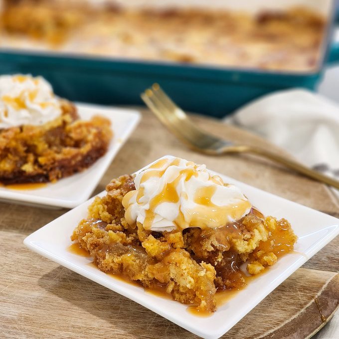 Plate Of Caramel Apple Dump Cake