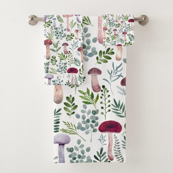 Cozy Watercolor Mushrooms Pattern Bath Towel Ecomm Zazzle.com