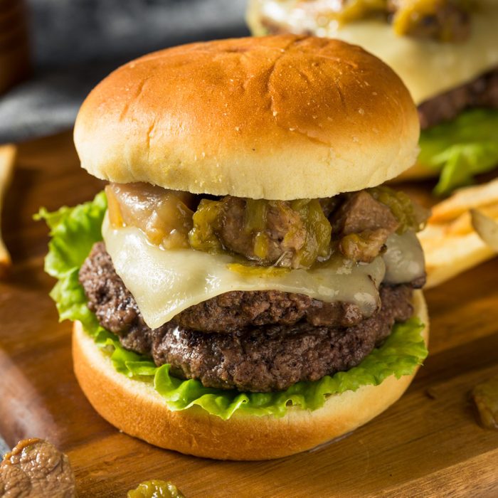 Homemade Colorado Pork Green Chili Hamburger