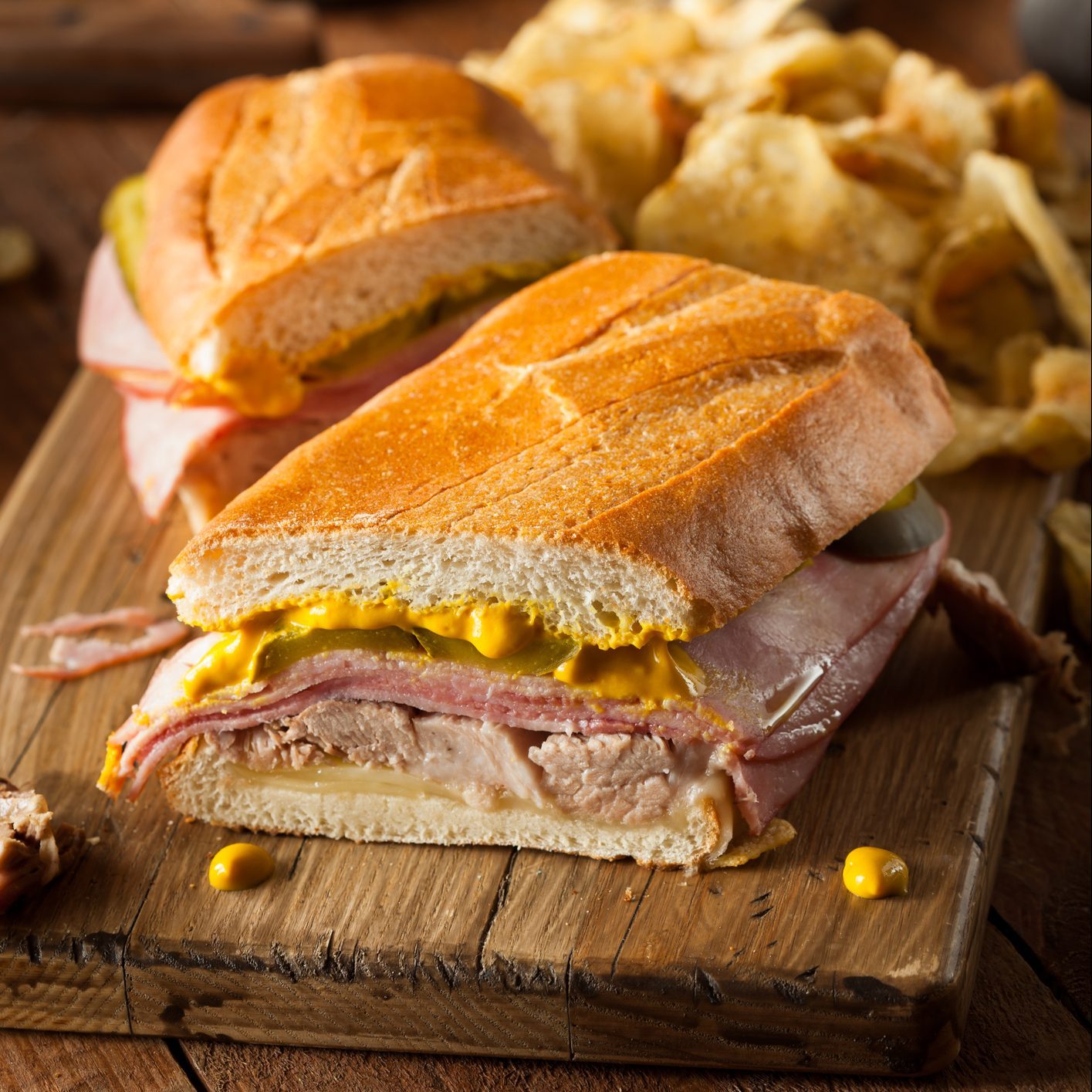 Homemade Traditional Cuban Sandwiches with Ham Pork and Cheese