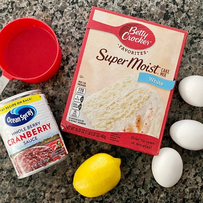 ingredients for Cranberry Duff on a kitchen counter