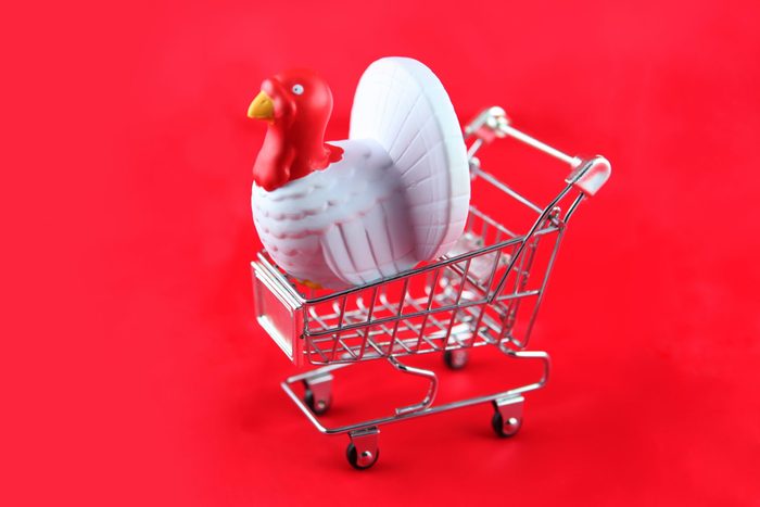 Generic Turkey stress ball in a shopping cart on a red background