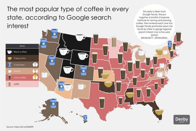 Map Of Most Popular Coffee Type In Every State – Denby Us