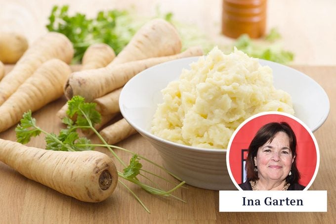 Ina garten and a bowl of mashed parsnips