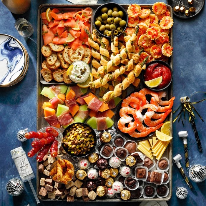 New year's themed charcuterie board, top view