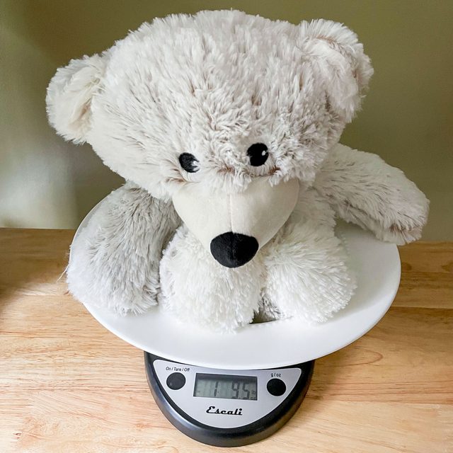 Warmies bear being weighed