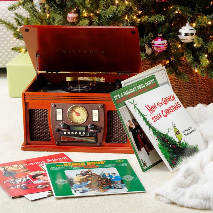 record player with christmas music