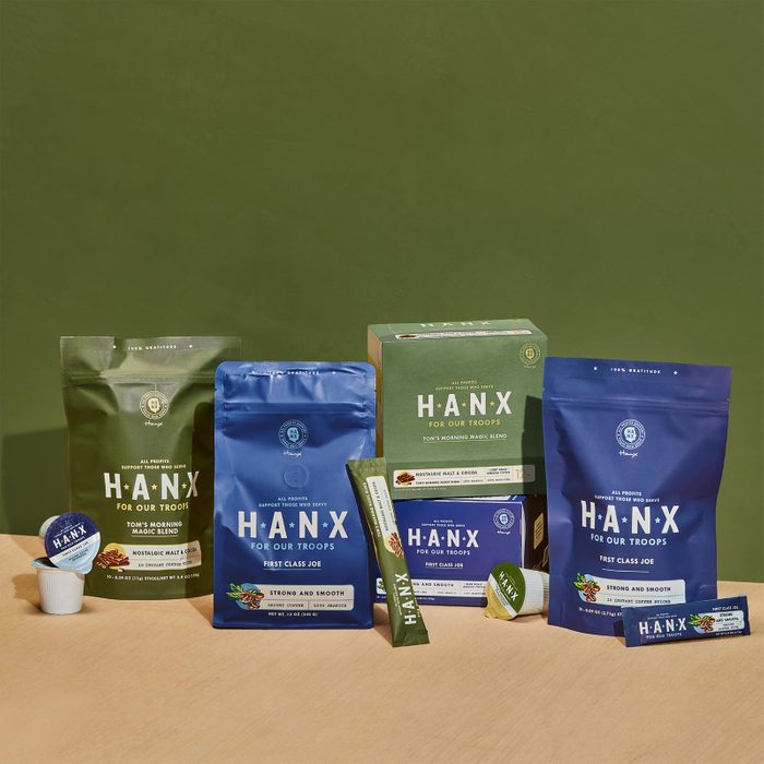 Hanx Coffee Launch with various coffee products on a green background