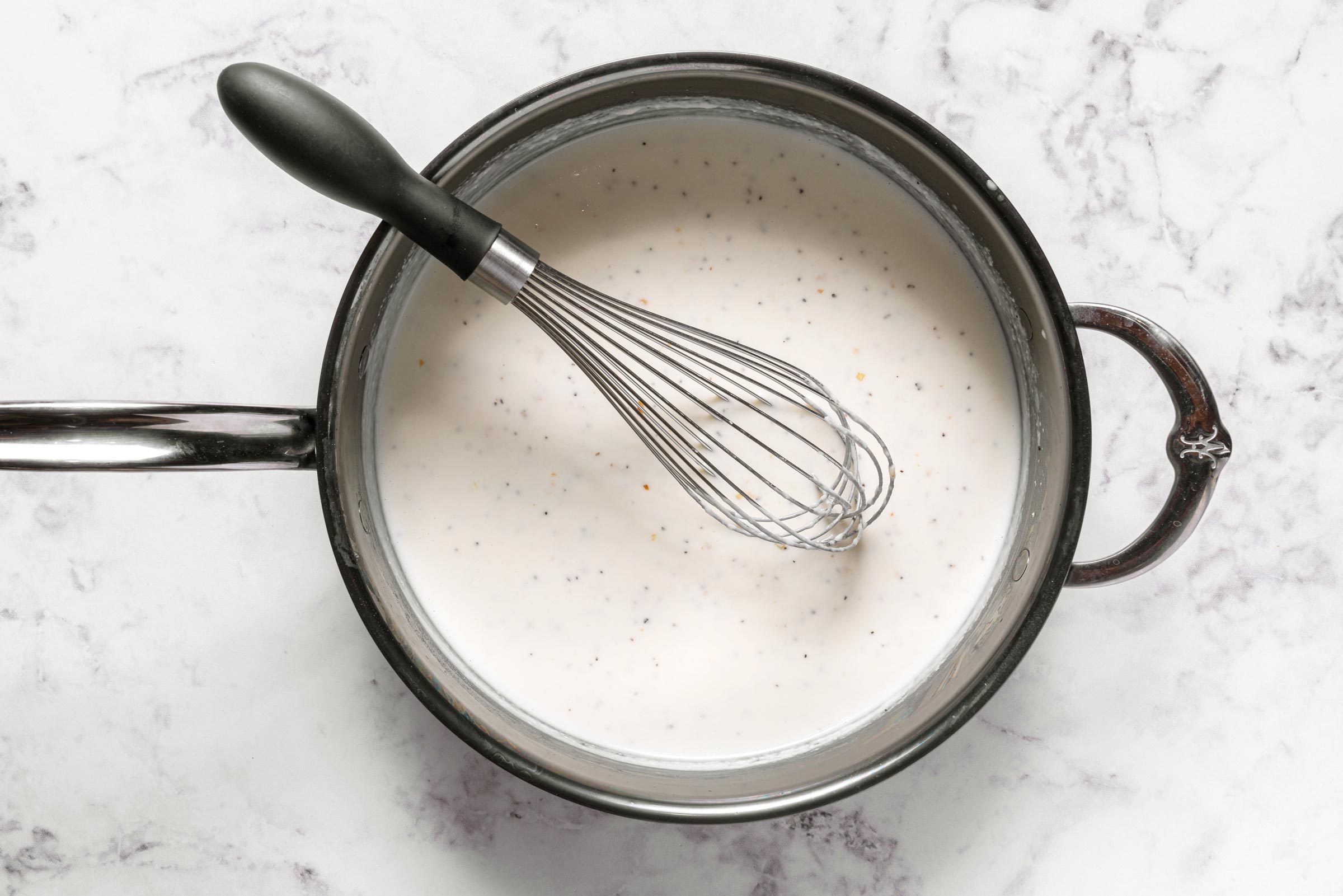 make Alfredo in a pot with a whisk