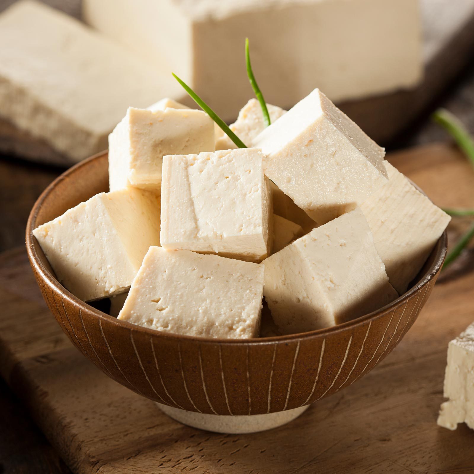 Organic Raw Soy Tofu on a wooden board