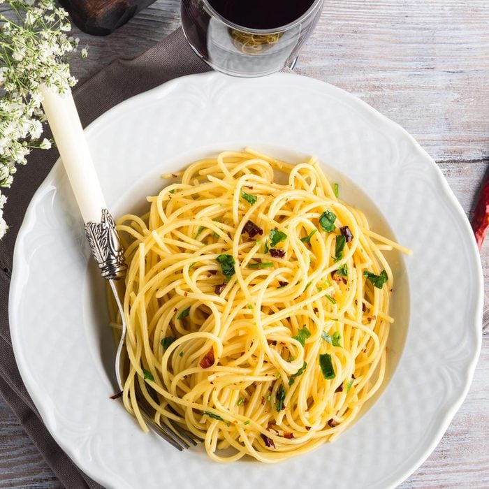 Spaghetti Pasta With Red Pepper, Garlic, Olive Oil
