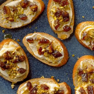 Pistachio and Date Ricotta Crostini