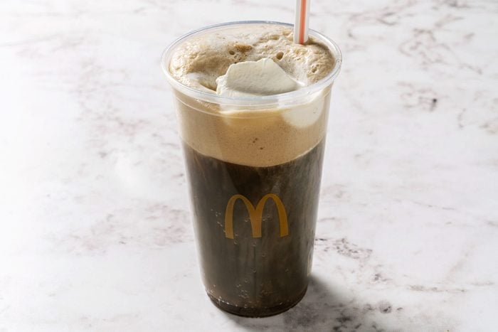 A McFloat on a marble table