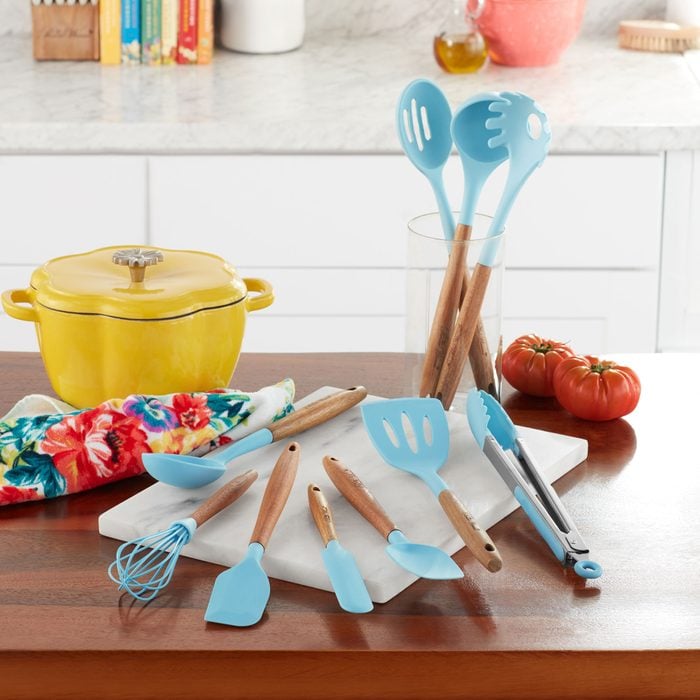 Blue Silicone Cooking Utensils Set Wooden Handle, 20 Utensil Sets Blue  Kitchen U