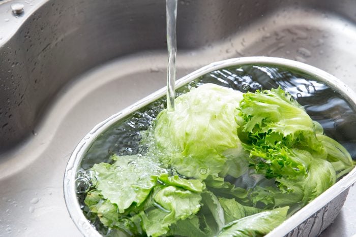Lettuce on kitchen sink