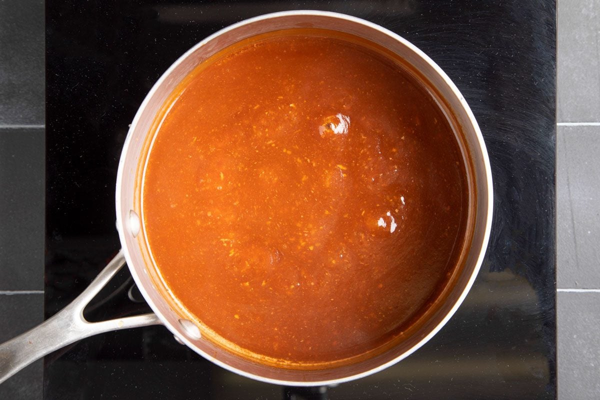close up of roux cooking in a saucepan