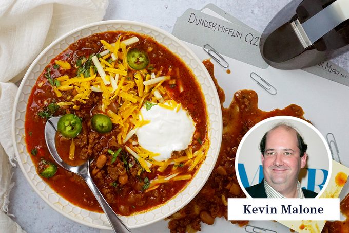 Kevins Chili in a bowl spilled onto a to do list and office files
