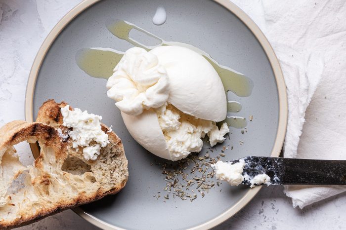 Snack with fresh burrata cheese